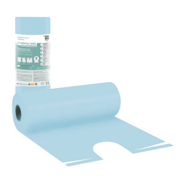 Οδοντ. Πετσέτα σε ρολό με λαιμόκοψη Soft Care 53 x 60cm γαλάζιο (80 τεμ)