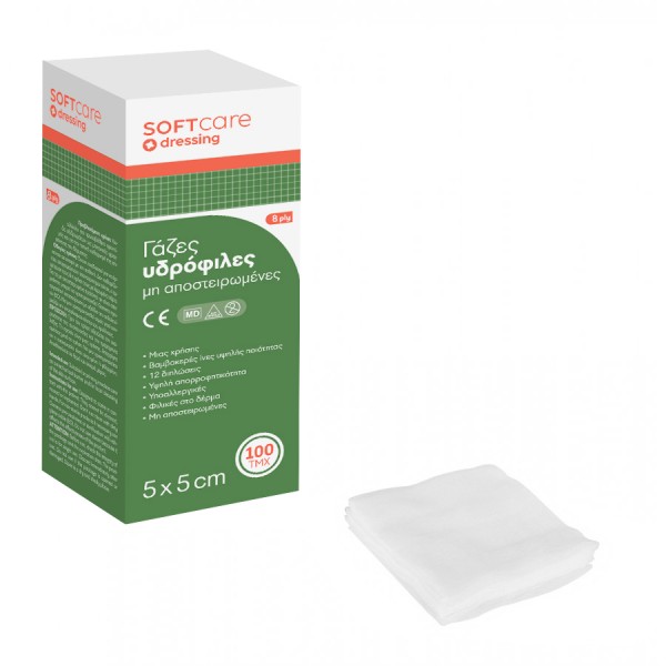 Γάζες απλές Soft Care 5 x 5cm 8ply (100 τεμ)