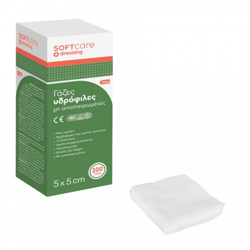 Γάζες απλές Soft Care 5 x 5cm 12ply (100 τεμ)