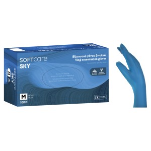 Γάντια βινυλίου Soft Care SKY - Μπλε με πούδρα (100τεμ)