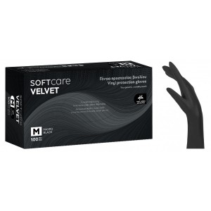 Γάντια Βινυλίου Soft Care Velvet χωρίς πούδρα-Μαύρο