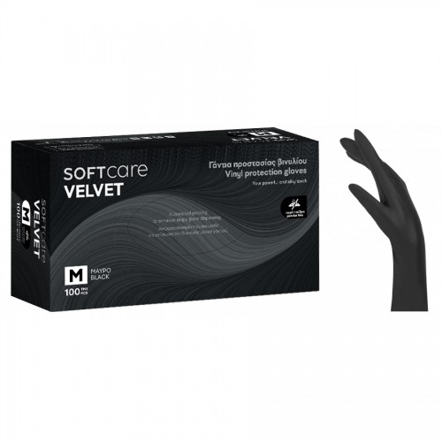 Γάντια Βινυλίου Soft Care VELVET χωρίς πούδρα-Μαύρο
