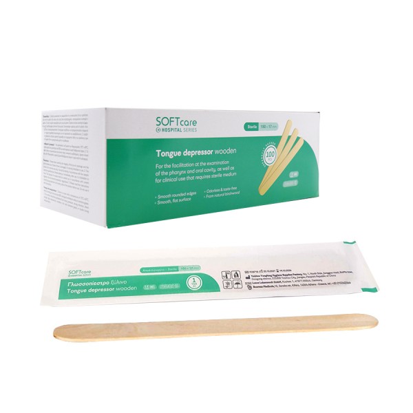 Γλωσσοπίεστρα Ξύλινα Soft Care Αποστειρωμένα (100 τεμ)